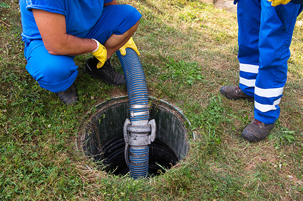 Septic tank pumping professionals inspecting